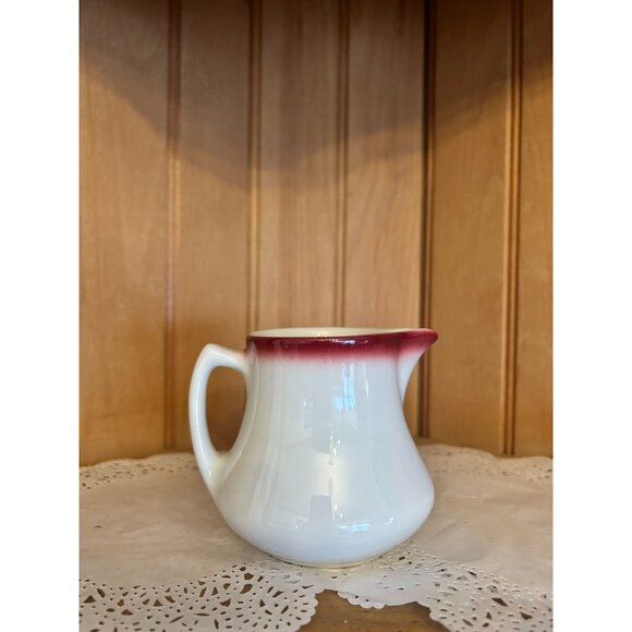 Vintage Shenango Pottery Miniature Creamer Pitcher Jug Red White - Picture 3 of 8
